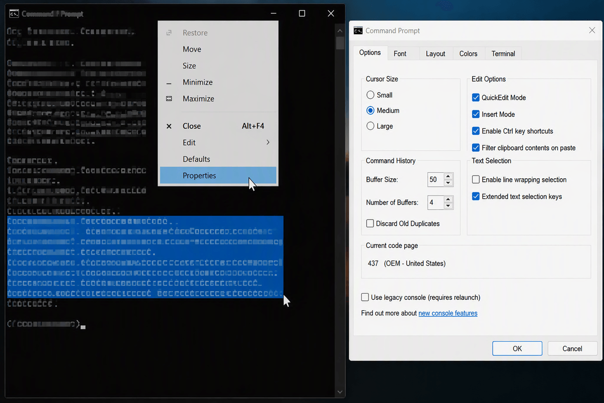 Fix the “feel”: QuickEdit, copy/paste, and scrolling history